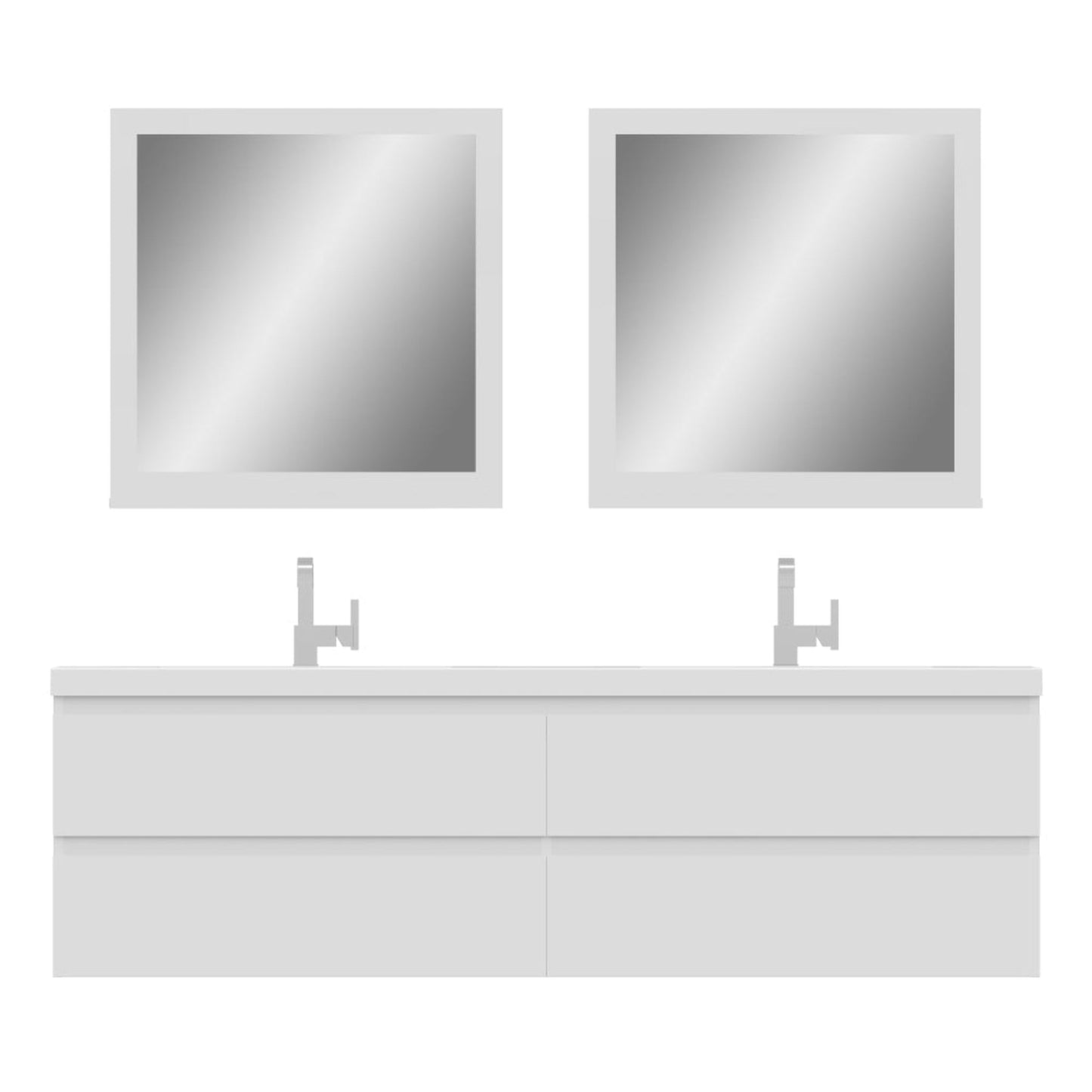 Alya Bath Paterno 72" Double White Modern Wall Mounted  Bathroom Vanity With Acrylic Top and Integrated Sink - AB-MOF72D-W