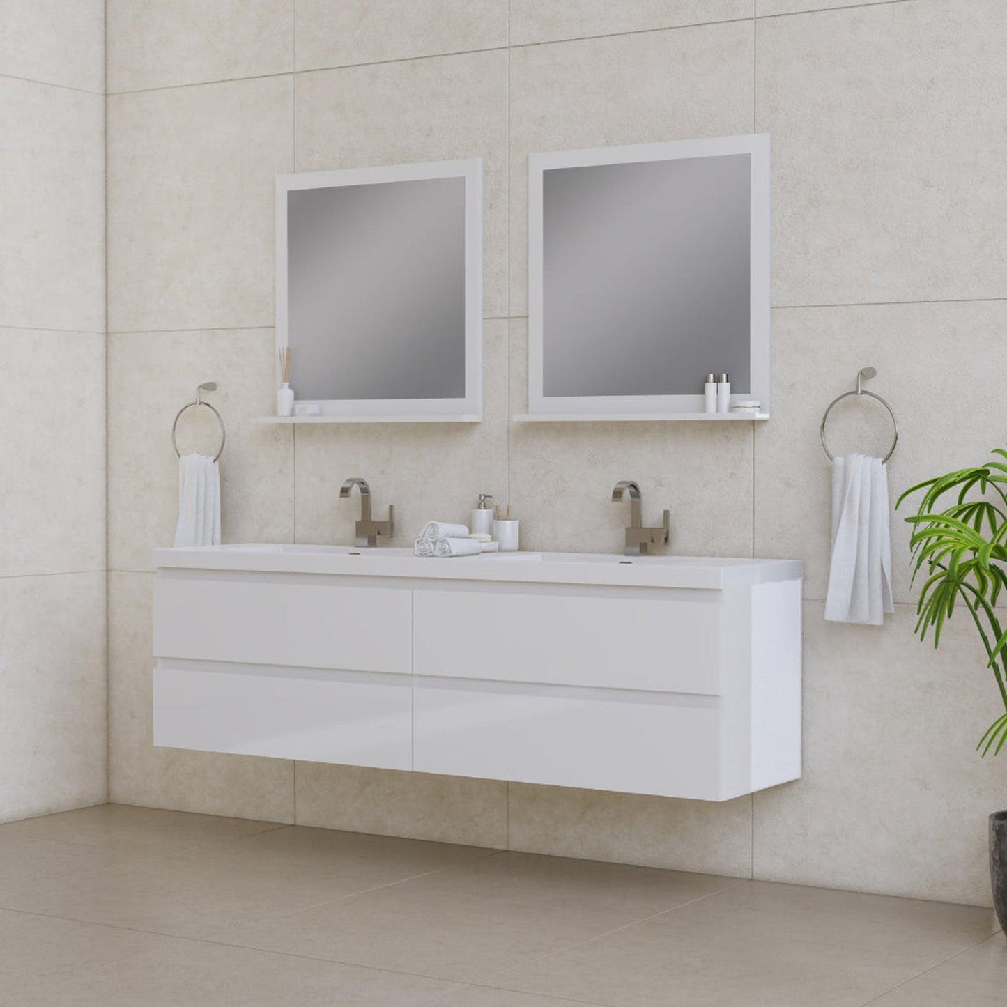 Alya Bath Paterno 72" Double White Modern Wall Mounted  Bathroom Vanity With Acrylic Top and Integrated Sink - AB-MOF72D-W