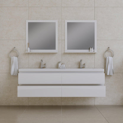 Alya Bath Paterno 72" Double White Modern Wall Mounted  Bathroom Vanity With Acrylic Top and Integrated Sink - AB-MOF72D-W