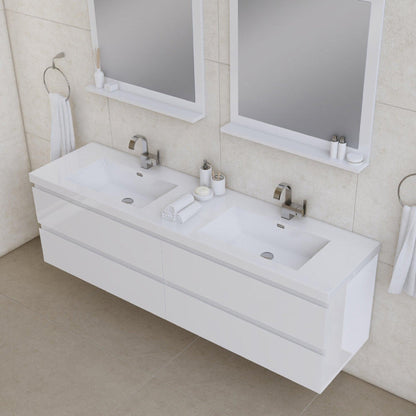Alya Bath Paterno 72" Double White Modern Wall Mounted  Bathroom Vanity With Acrylic Top and Integrated Sink - AB-MOF72D-W
