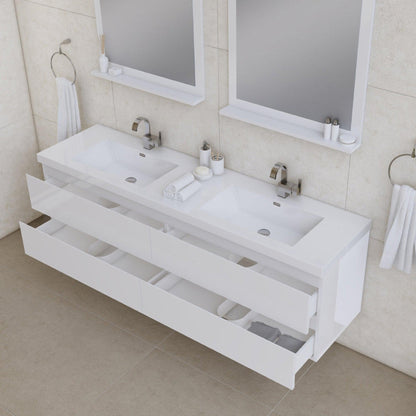 Alya Bath Paterno 72" Double White Modern Wall Mounted  Bathroom Vanity With Acrylic Top and Integrated Sink - AB-MOF72D-W