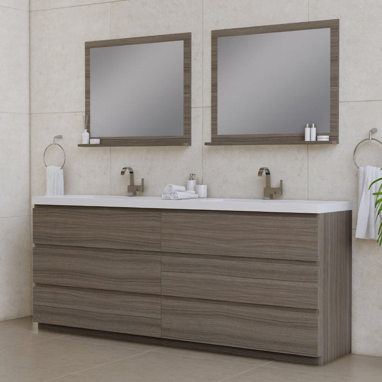 Alya Bath Paterno 84" Double Gray  Modern Freestanding  Bathroom Vanity With Acrylic Top and Integrated Sink - AB-MOA84D-G