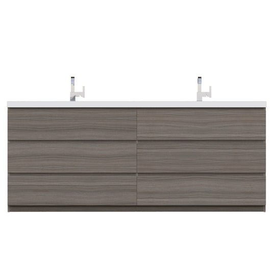 Alya Bath Paterno 84" Double Gray  Modern Freestanding  Bathroom Vanity With Acrylic Top and Integrated Sink - AB-MOA84D-G