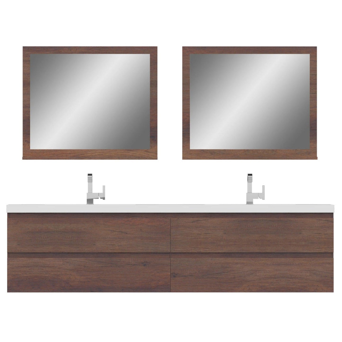 Alya Bath Paterno 84" Double Rosewood Modern Wall Mounted Bathroom Vanity With Acrylic Top and Integrated Sink - AB-MOF84D-RW