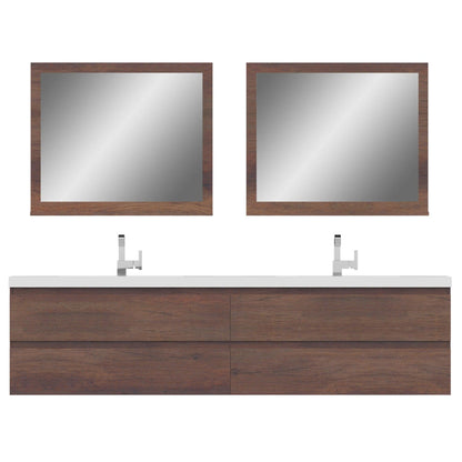 Alya Bath Paterno 84" Double Rosewood Modern Wall Mounted Bathroom Vanity With Acrylic Top and Integrated Sink - AB-MOF84D-RW