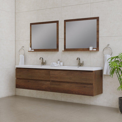 Alya Bath Paterno 84" Double Rosewood Modern Wall Mounted Bathroom Vanity With Acrylic Top and Integrated Sink - AB-MOF84D-RW