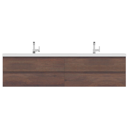 Alya Bath Paterno 84" Double Rosewood Modern Wall Mounted Bathroom Vanity With Acrylic Top and Integrated Sink - AB-MOF84D-RW