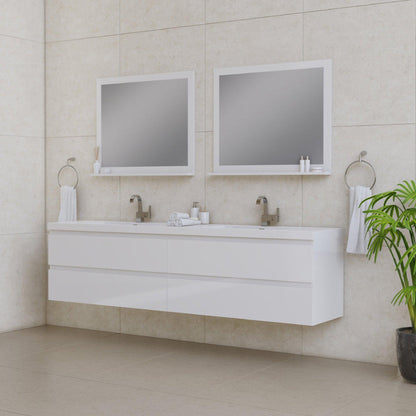 Alya Bath Paterno 84" Double  White Modern Wall Mounted Bathroom Vanity With Acrylic Top and Integrated Sink - AB-MOF84D-W