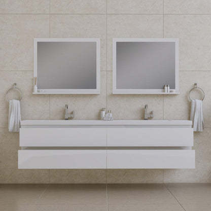 Alya Bath Paterno 84" Double  White Modern Wall Mounted Bathroom Vanity With Acrylic Top and Integrated Sink - AB-MOF84D-W