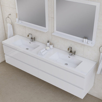 Alya Bath Paterno 84" Double  White Modern Wall Mounted Bathroom Vanity With Acrylic Top and Integrated Sink - AB-MOF84D-W