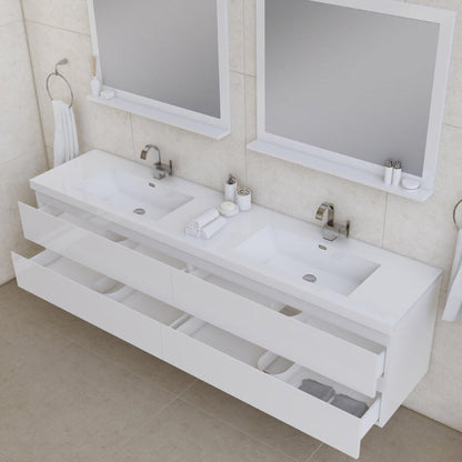 Alya Bath Paterno 84" Double  White Modern Wall Mounted Bathroom Vanity With Acrylic Top and Integrated Sink - AB-MOF84D-W