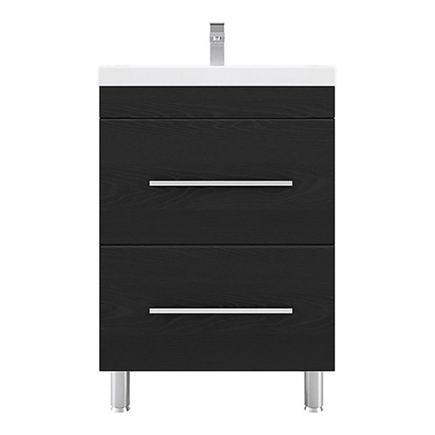 Alya Bath Ripley 24" Single Black Modern Freestanding Bathroom Vanity With Integrated Acrylic Top, Acrylic Sink and Wall Mounted Mirror - AT-8080-B+AT-24-M-B