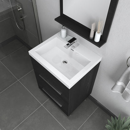 Alya Bath Ripley 24" Single Black Modern Freestanding Bathroom Vanity With Integrated Acrylic Top, Acrylic Sink and Wall Mounted Mirror - AT-8080-B+AT-24-M-B
