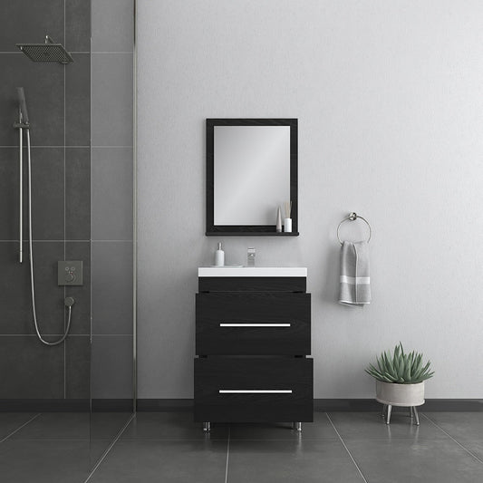 Alya Bath Ripley 24" Single Black Modern Freestanding Bathroom Vanity With Integrated Acrylic Top, Acrylic Sink and Wall Mounted Mirror - AT-8080-B+AT-24-M-B