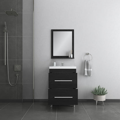 Alya Bath Ripley 24" Single Black Modern Freestanding Bathroom Vanity With Integrated Acrylic Top, Acrylic Sink and Wall Mounted Mirror - AT-8080-B+AT-24-M-B