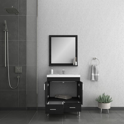 Alya Bath Ripley 30" Single Black Modern Freestanding  Bathroom Vanity With Integrated Acrylic Top, Acrylic Sink and Wall Mounted Mirror - AT-8085-B+AT-30-M-B