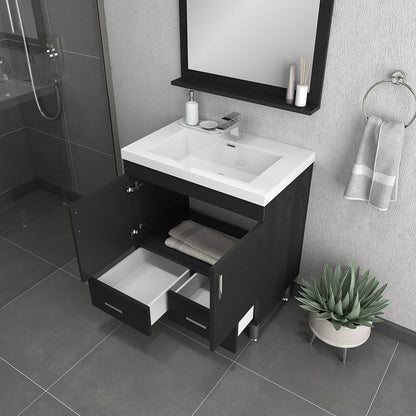 Alya Bath Ripley 30" Single Black Modern Freestanding  Bathroom Vanity With Integrated Acrylic Top, Acrylic Sink and Wall Mounted Mirror - AT-8085-B+AT-30-M-B