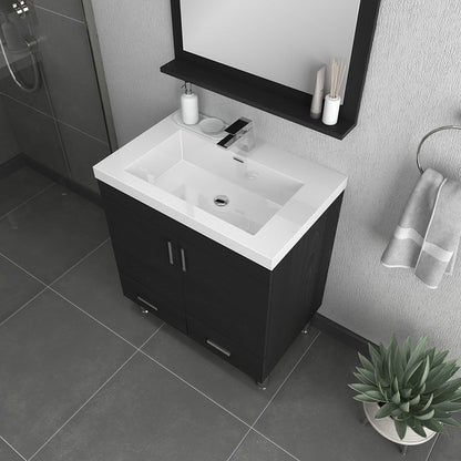 Alya Bath Ripley 30" Single Black Modern Freestanding  Bathroom Vanity With Integrated Acrylic Top, Acrylic Sink and Wall Mounted Mirror - AT-8085-B+AT-30-M-B
