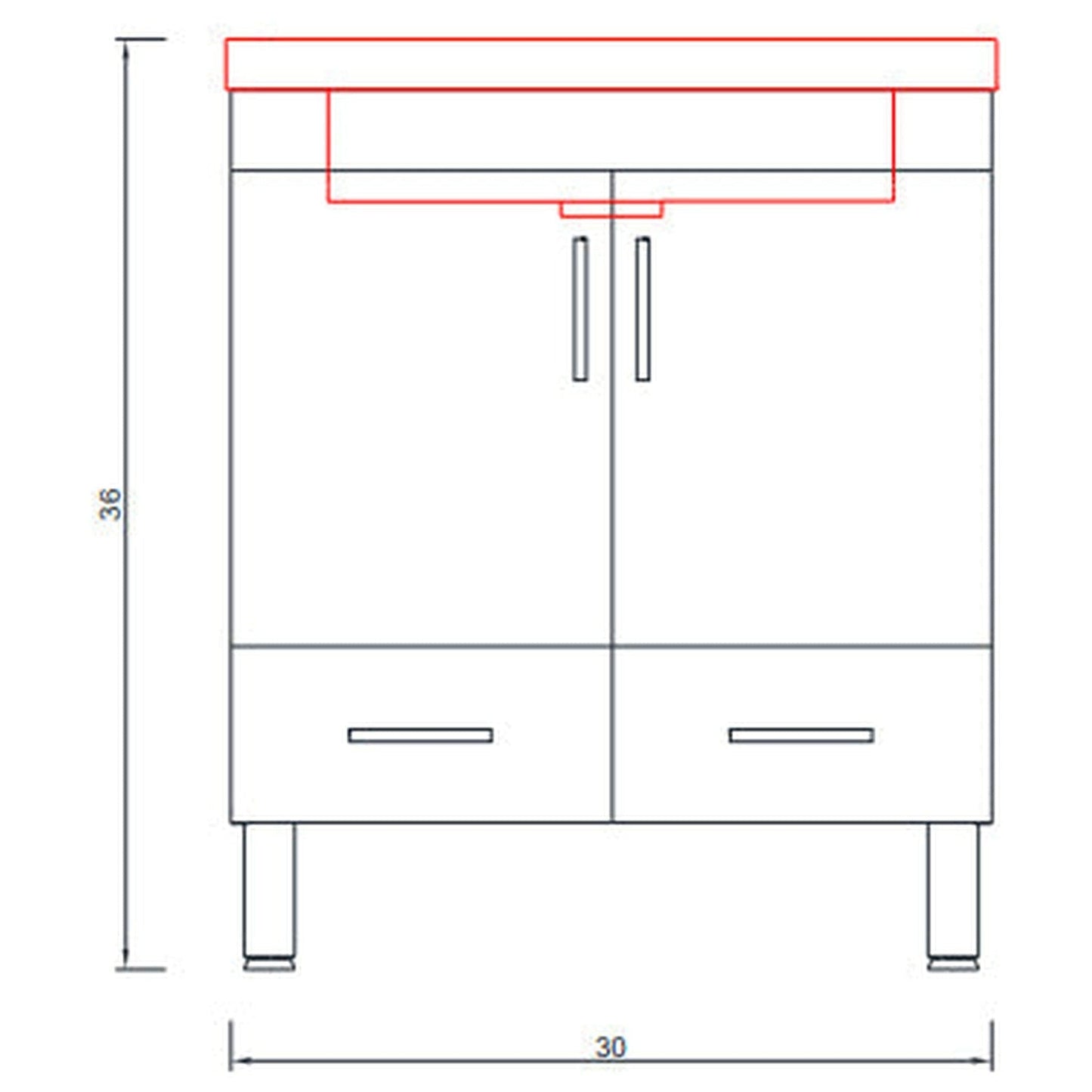 Alya Bath Ripley 30" Single Black Modern Freestanding  Bathroom Vanity With Integrated Acrylic Top, Acrylic Sink and Wall Mounted Mirror - AT-8085-B+AT-30-M-B