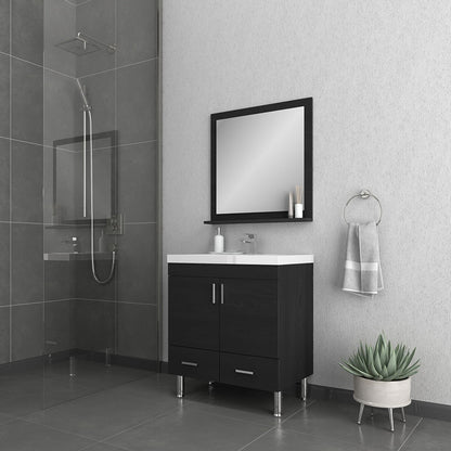 Alya Bath Ripley 30" Single Black Modern Freestanding  Bathroom Vanity With Integrated Acrylic Top, Acrylic Sink and Wall Mounted Mirror - AT-8085-B+AT-30-M-B