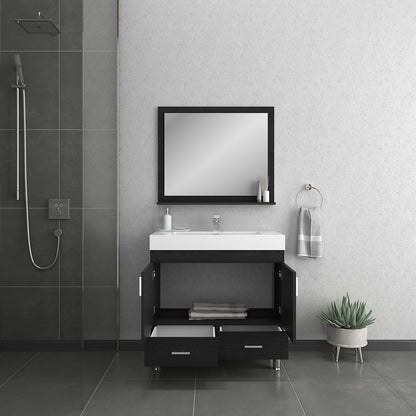 Alya Bath Ripley 36" Single Black Modern Freestanding Bathroom Vanity With Integrated Acrylic Top, Acrylic Sink and Wall Mounted Mirror - AT-8089-B+AT-36-M-B