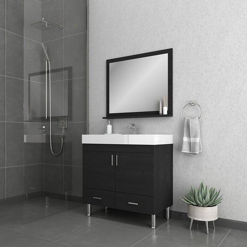 Alya Bath Ripley 36" Single Black Modern Freestanding Bathroom Vanity With Integrated Acrylic Top, Acrylic Sink and Wall Mounted Mirror - AT-8089-B+AT-36-M-B