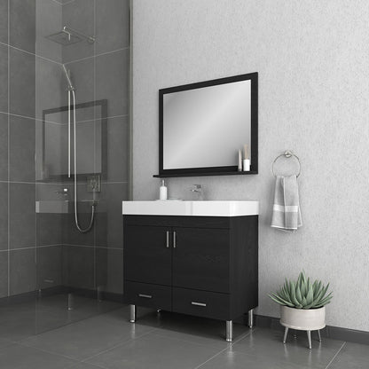 Alya Bath Ripley 36" Single Black Modern Freestanding Bathroom Vanity With Integrated Acrylic Top, Acrylic Sink and Wall Mounted Mirror - AT-8089-B+AT-36-M-B
