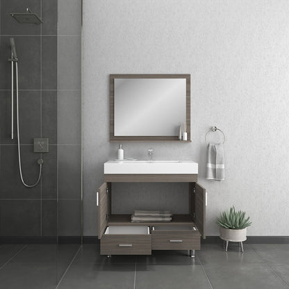 Alya Bath Ripley 36" Single Gray Modern Freestanding  Bathroom Vanity With Integrated Acrylic Top, Acrylic Sink and Wall Mounted Mirror - AT-8089-G+AT-36-M-G