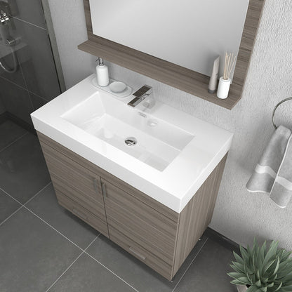 Alya Bath Ripley 36" Single Gray Modern Freestanding  Bathroom Vanity With Integrated Acrylic Top, Acrylic Sink and Wall Mounted Mirror - AT-8089-G+AT-36-M-G