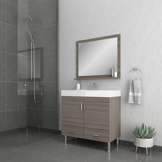 Alya Bath Ripley 36" Single Gray Modern Freestanding  Bathroom Vanity With Integrated Acrylic Top, Acrylic Sink and Wall Mounted Mirror - AT-8089-G+AT-36-M-G
