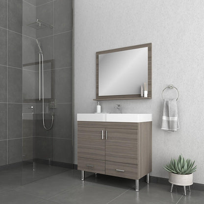 Alya Bath Ripley 36" Single Gray Modern Freestanding  Bathroom Vanity With Integrated Acrylic Top, Acrylic Sink and Wall Mounted Mirror - AT-8089-G+AT-36-M-G