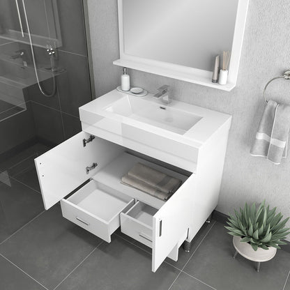 Alya Bath Ripley  36"  Single White Modern Freestanding Bathroom Vanity With Integrated Acrylic Top, Acrylic Sink and Wall Mounted Mirror - AT-8089-W+AT-36-M-W