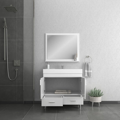 Alya Bath Ripley  36"  Single White Modern Freestanding Bathroom Vanity With Integrated Acrylic Top, Acrylic Sink and Wall Mounted Mirror - AT-8089-W+AT-36-M-W