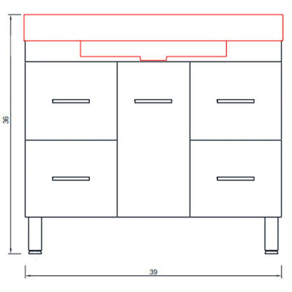 Alya Bath Ripley 39" Single Black Modern Freestanding  Bathroom Vanity With Integrated Acrylic Top, Acrylic Sink and Wall Mounted Mirror - AT-8041-B+AT-36-M-B