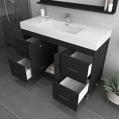 Alya Bath Ripley 48" Single Black Modern Freestanding  Bathroom Vanity With Integrated Acrylic Top, Acrylic Sink and Wall Mounted Mirror - AT-8042-B+AT-48-M-B