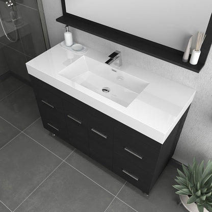 Alya Bath Ripley 48" Single Black Modern Freestanding  Bathroom Vanity With Integrated Acrylic Top, Acrylic Sink and Wall Mounted Mirror - AT-8042-B+AT-48-M-B