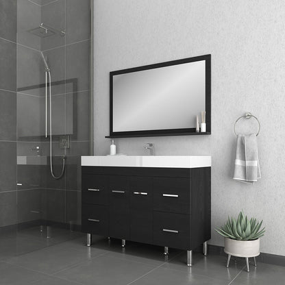 Alya Bath Ripley 48" Single Black Modern Freestanding  Bathroom Vanity With Integrated Acrylic Top, Acrylic Sink and Wall Mounted Mirror - AT-8042-B+AT-48-M-B