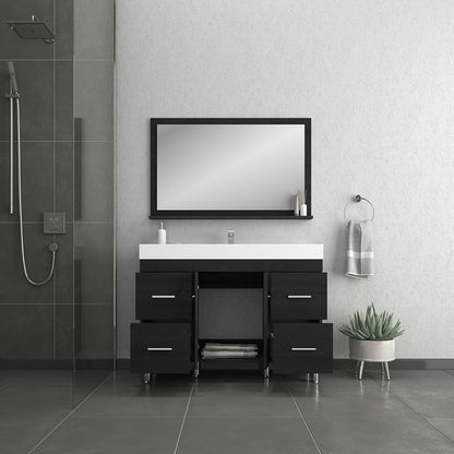 Alya Bath Ripley 48" Single Black Modern Freestanding  Bathroom Vanity With Integrated Acrylic Top, Acrylic Sink and Wall Mounted Mirror - AT-8042-B+AT-48-M-B
