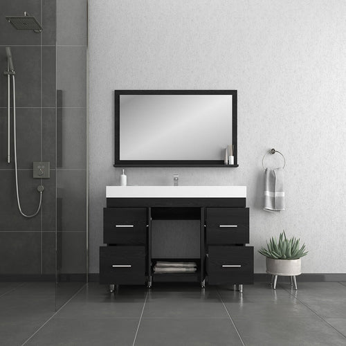 Alya Bath Ripley 48" Single Black Modern Freestanding  Bathroom Vanity With Integrated Acrylic Top, Acrylic Sink and Wall Mounted Mirror - AT-8042-B+AT-48-M-B