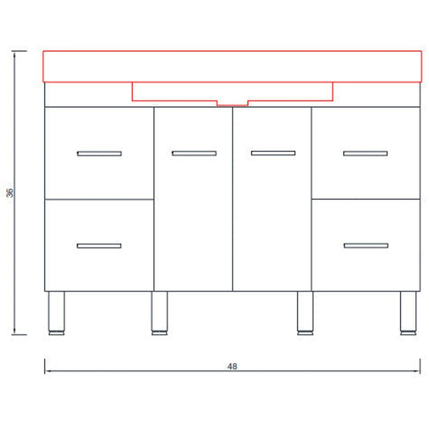 Alya Bath Ripley 48" Single White Modern Freestanding  Bathroom Vanity With Integrated Acrylic Top, Acrylic Sink and Wall Mounted Mirror