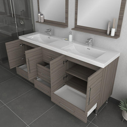 Alya Bath Ripley 72" Double Gray Modern Freestanding Bathroom Vanity With Integrated Acrylic Top, Acrylic Sink and Wall Mounted Mirror - AT-8063-G-72+2x AT-30-M-G