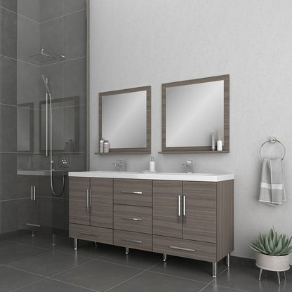 Alya Bath Ripley 72" Double Gray Modern Freestanding Bathroom Vanity With Integrated Acrylic Top, Acrylic Sink and Wall Mounted Mirror - AT-8063-G-72+2x AT-30-M-G