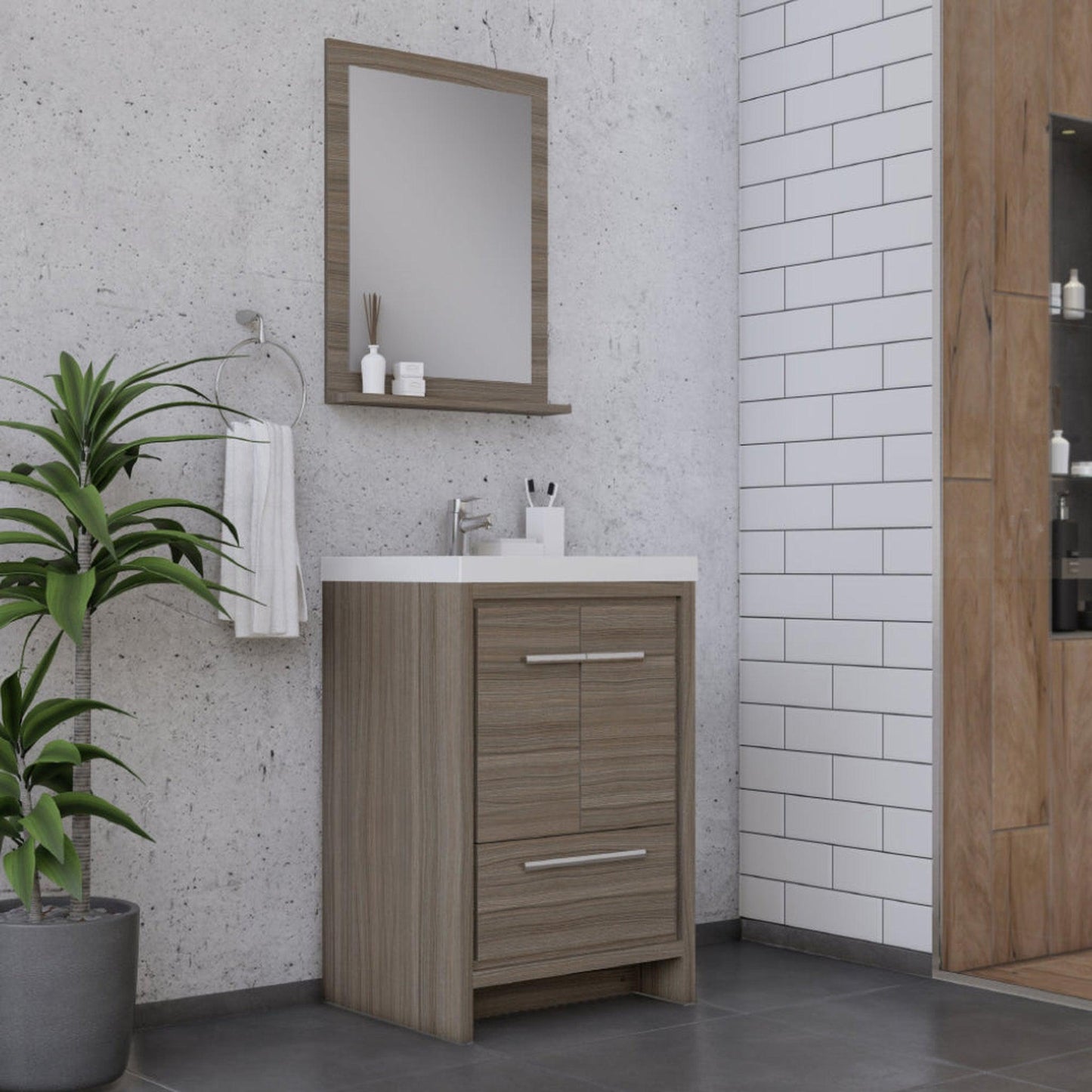 Alya Bath Sortino 24" Single Gray Modern Freestanding  Bathroom Vanity With Acrylic Top and Integrated Sink