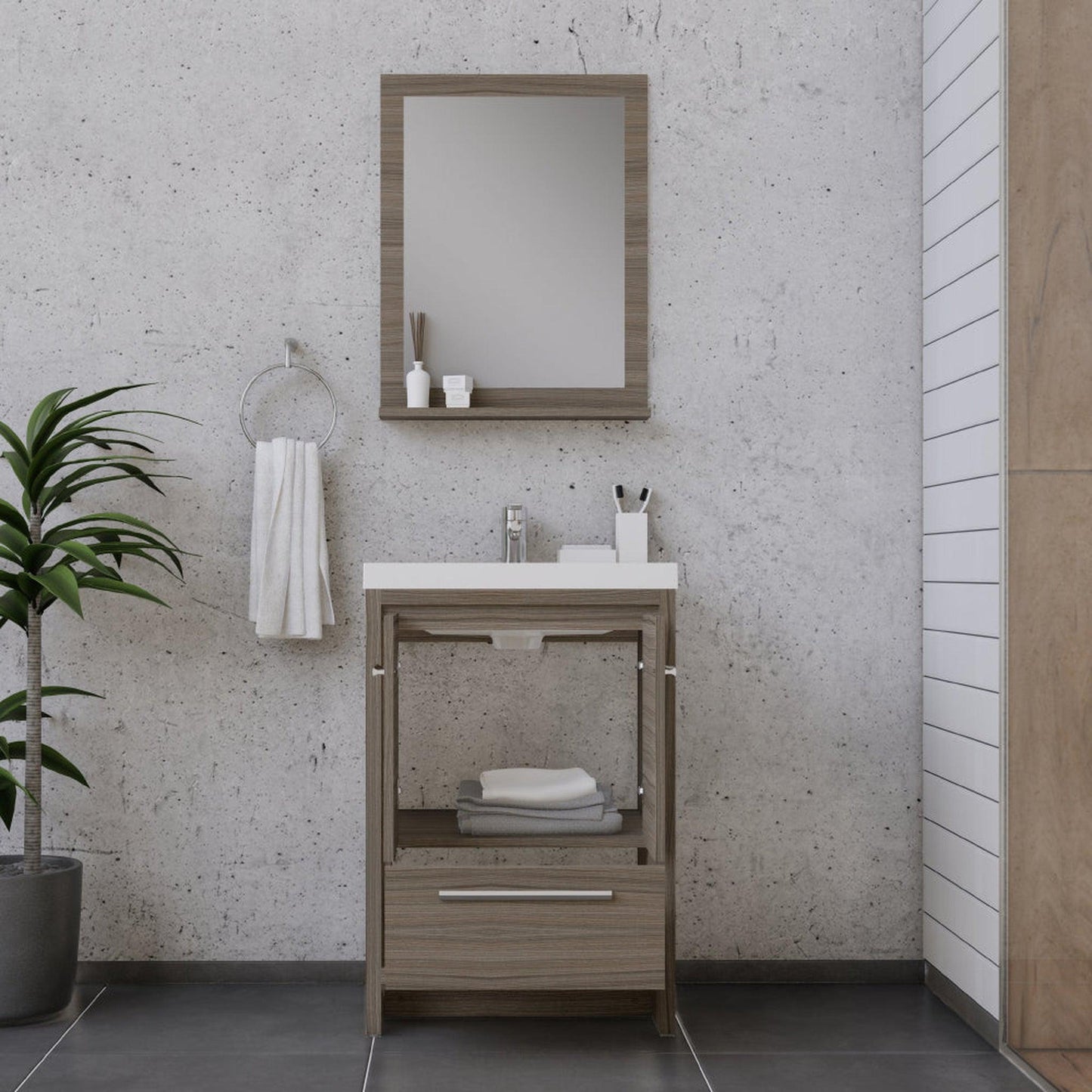 Alya Bath Sortino 24" Single Gray Modern Freestanding  Bathroom Vanity With Acrylic Top and Integrated Sink