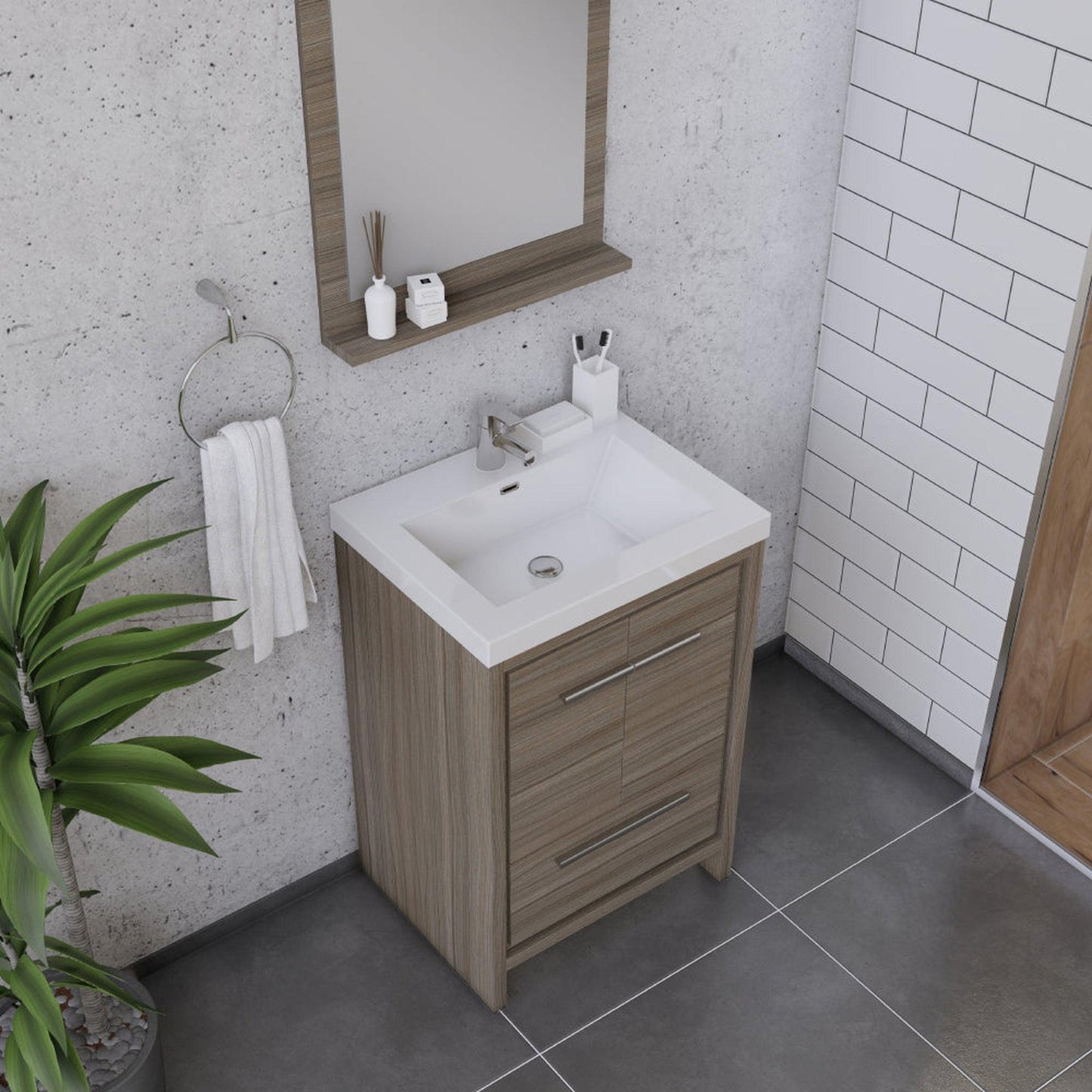 Alya Bath Sortino 24" Single Gray Modern Freestanding  Bathroom Vanity With Acrylic Top and Integrated Sink
