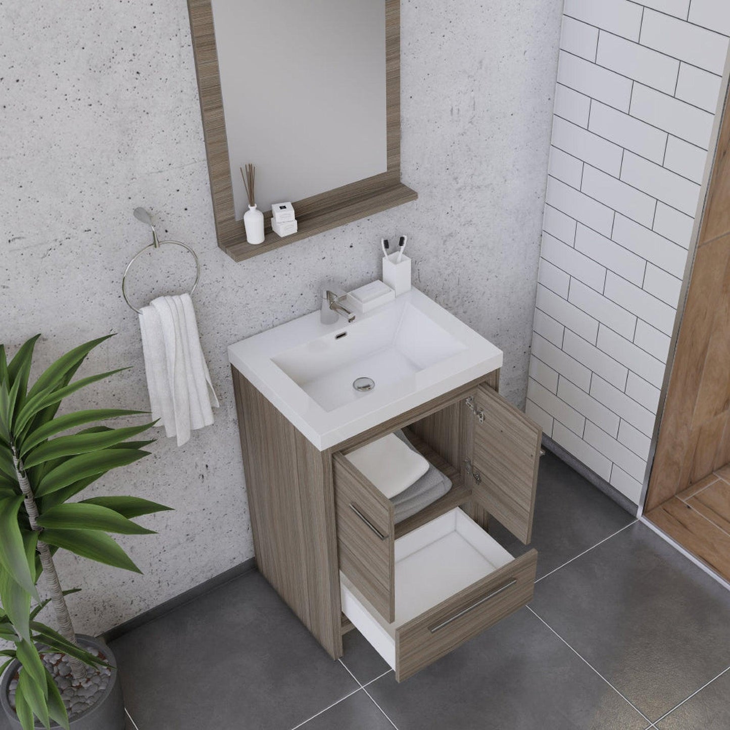 Alya Bath Sortino 24" Single Gray Modern Freestanding  Bathroom Vanity With Acrylic Top and Integrated Sink