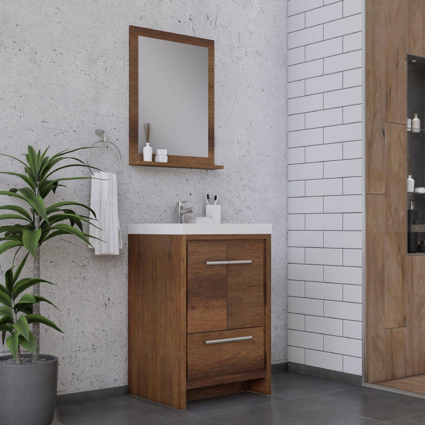 Alya Bath Sortino 24" Single Rosewood  Modern Freestanding  Bathroom Vanity With Acrylic Top and Integrated Sink - AB-MD624-RW