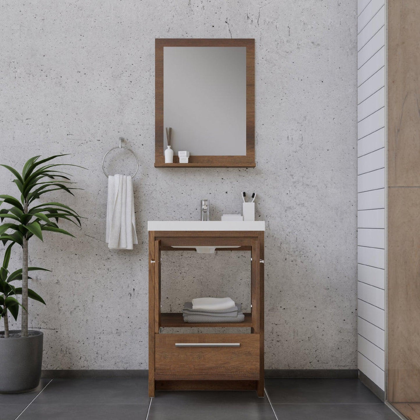Alya Bath Sortino 24" Single Rosewood  Modern Freestanding  Bathroom Vanity With Acrylic Top and Integrated Sink - AB-MD624-RW