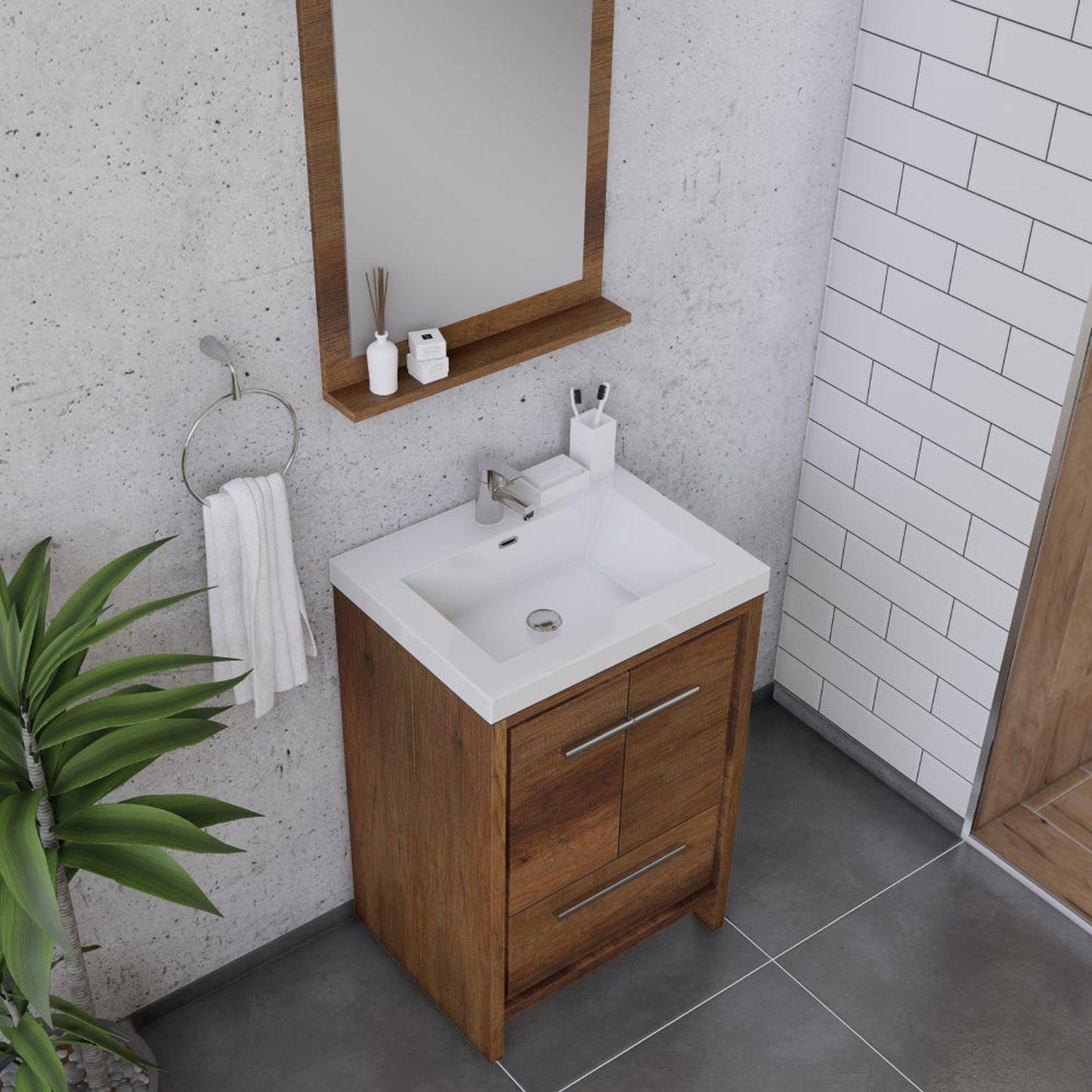 Alya Bath Sortino 24" Single Rosewood  Modern Freestanding  Bathroom Vanity With Acrylic Top and Integrated Sink - AB-MD624-RW