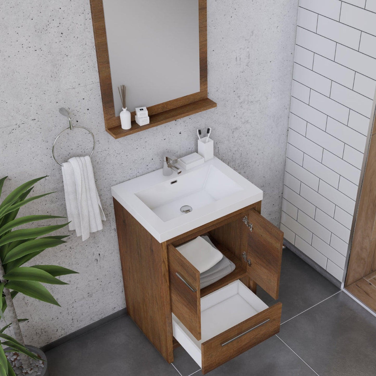 Alya Bath Sortino 24" Single Rosewood  Modern Freestanding  Bathroom Vanity With Acrylic Top and Integrated Sink - AB-MD624-RW